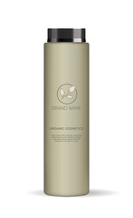 Plastic cosmetic bottle with blank label. For lotion, oxidizing agent, body milk, shampoo.  Photorealistic packaging mockup template. Vector 3d illustration.