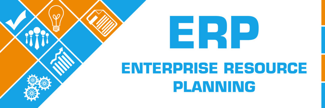ERP - Enterprise Resource Planning Business Symbols Orange Blue Left Triangles 