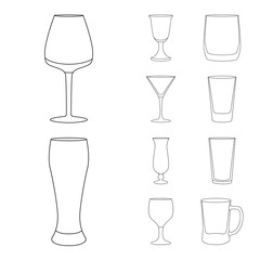 Vector illustration of dishes and container icon. Set of dishes and glassware stock symbol for web.