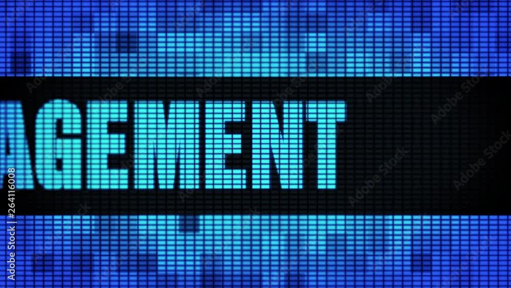 Poster people management front text scrolling on light blue digital led display board pixel light screen lo