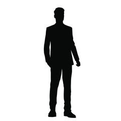 Vector silhouette of one man standing, business people, black color isolated on white background