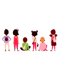 children sit back. children of different races. vector images of children in different poses