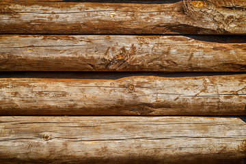 Texture of wooden logs close-up.