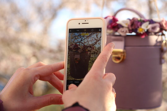 the hands that photograph the phone bag women keg of flowers