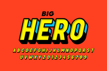 Comics style font design, alphabet letters and numbers