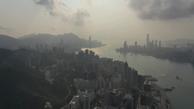 4k footage - Aerial view of Hong Kong City from Lei Yu Mun. 