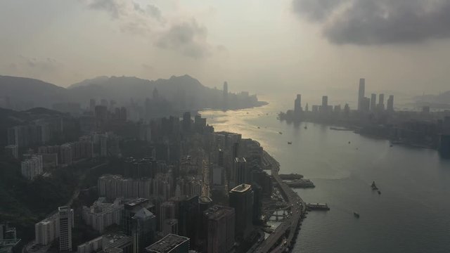 4k footage - Aerial view of Hong Kong City from Lei Yu Mun. 