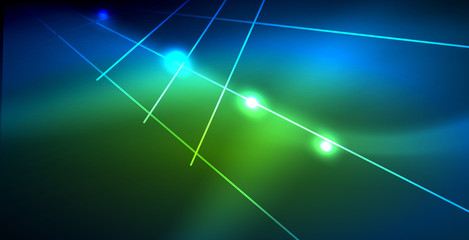 Neon glowing techno lines, blue hi-tech futuristic abstract background template with lights