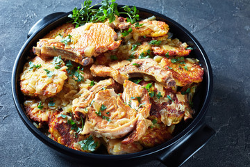 pork chops on bone and hash brown stew