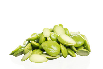 Parkia speciosa seeds or bitter bean isolated on white