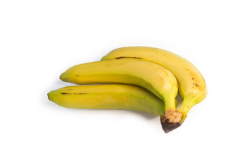 Three bananas on white isolated background