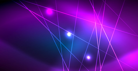 Neon glowing techno lines, blue hi-tech futuristic abstract background template with lights
