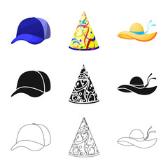 Vector design of clothing and cap sign. Set of clothing and beret stock symbol for web.