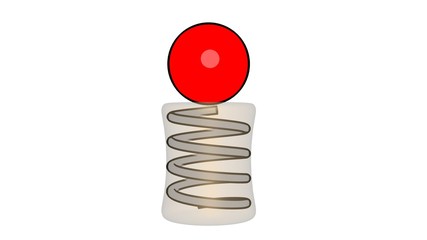 Red ball bounces up and down on expanding contracting spring . 3d rendering