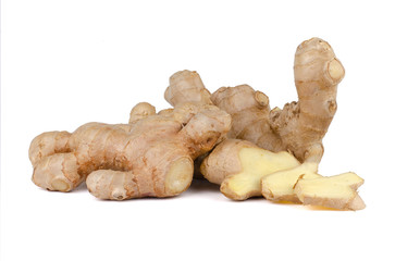 Fresh Ginger roots isolated on white background.