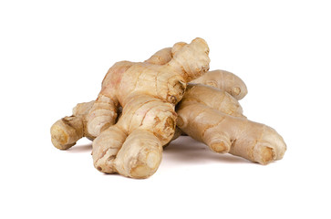 Fresh Ginger roots isolated on white background.