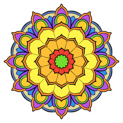 Colored mandala for color book. Symmetrical pattern in the circl