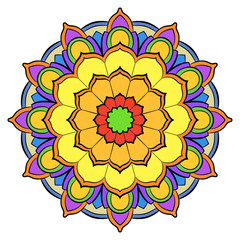 Colored mandala for color book. Symmetrical pattern in the circl