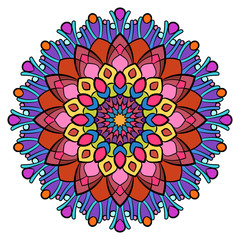 Colored mandala for color book. Symmetrical pattern in the circl