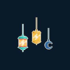 Set of pixel cartoon ramadan lantern.8bit.