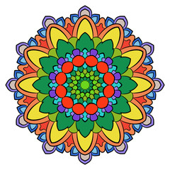 Colored mandala for color book. Symmetrical pattern in the circl