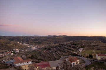Fototapeta premium Mountains around Morella in els ports during sunset
