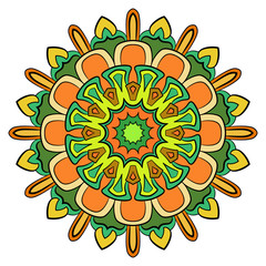 Colored mandala for color book. Symmetrical pattern in the circl