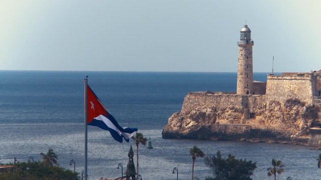 View of the Morro fort and castle at Havana, Cuba and view of the ocean