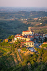 Village Šmartno between vineyards in wine region Brda in Slovenia