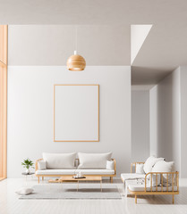 Mock up poster frame in scandinavian style interior. Minimalist modern interior design. 3D illustration. © Salih