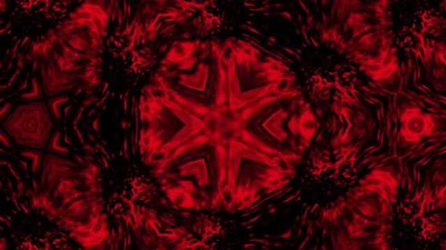 Cruel bloody zombie head animation with rotating kaleidoscope effect. Horror genre. Red background color.