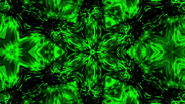 Cruel zombie head animation with kaleidoscope effect. Horror genre. Green background color.