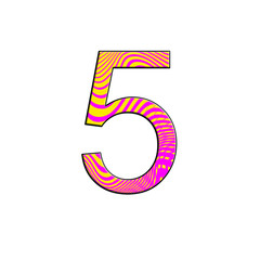 illustration painted pink and yellow colorful , elements design, number 5
