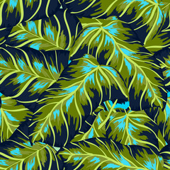Tropical seamless pattern with palm tree leaves. Background with banana leaves