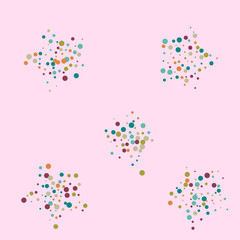Festive background with multicolored confetti. Yellow, pink, blue circles but against a white background. Flying confetti.