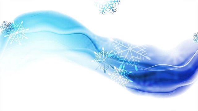 Falling snowflakes and blue liquid wave motion background