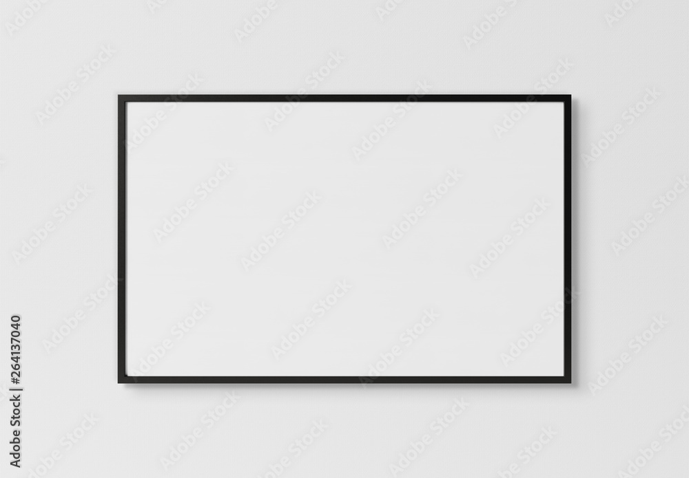 Aufkleber Black rectangular horizontal frame hanging on a white wall mockup 3D rendering