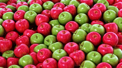 Stack of fresh green and red apples. 3D illustration