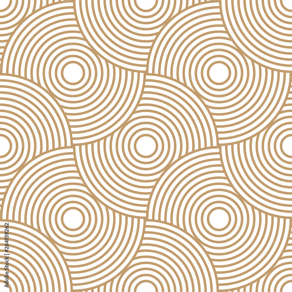 Poster Abstract retro pattern of geometric shapes. Golden mosaic backdrop. Geometric wave of circles  background, vector