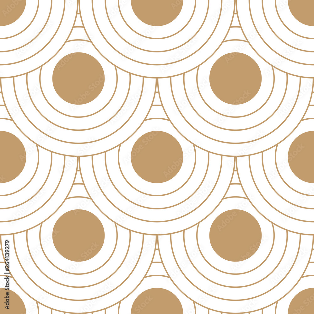 Poster Abstract retro pattern of geometric shapes. Golden mosaic backdrop. Geometric wave of circles  background, vector