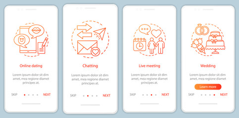 Online dating onboarding mobile app screen vector template