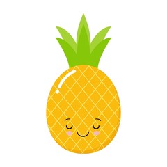 Cute kawaii fruit pineapple cartoon character isolated on white background vector illustration.