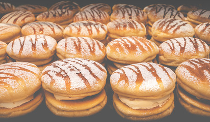 Group of bread or bakery set in dark background.Food cooking and healthy concepts images