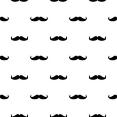 Seamless vector pattern, background or texture with black curly vintage retro gentleman mustaches on white background.