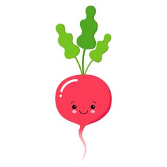 Cute Radish icon in flat style. Isolated object, logo. Vegetable from the farm. Kawaii style
