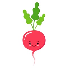 Cute Radish icon in flat style. Isolated object, logo. Vegetable from the farm. Kawaii style