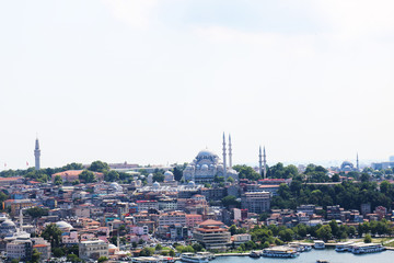 Obraz premium Panoramic view of the historic peninsula of Istanbul. Hagia Sophia and Sultan Ahmet Mosque from the Galata Tower
