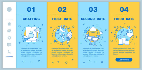 Internet dating onboarding mobile web pages vector template