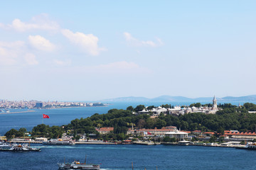 Fototapeta na wymiar A panoramic view of Istanbul historical peninsula. Topkapi palace