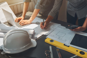 Business meeting construction engineer discussing architect plan